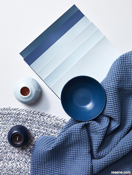 Shades of blue from pale blue to navy mood board