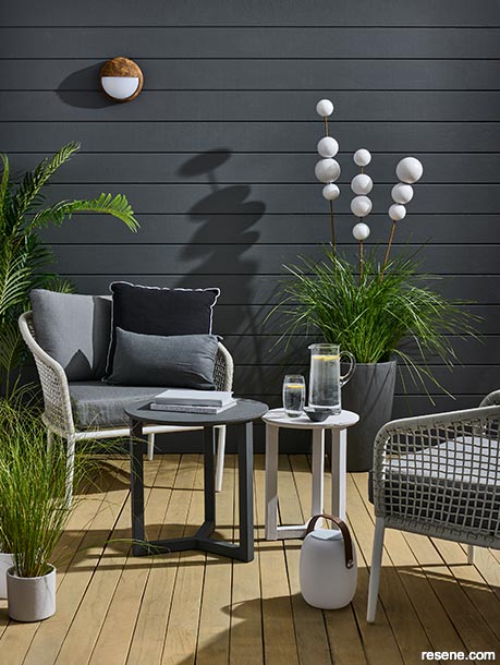 A charcoal outdoor living area