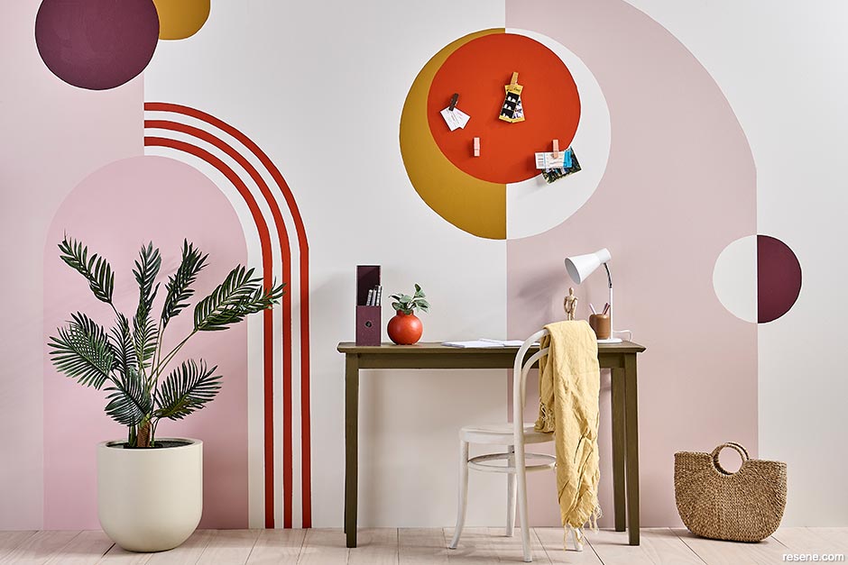 A creative and colourful home office design - wall mural