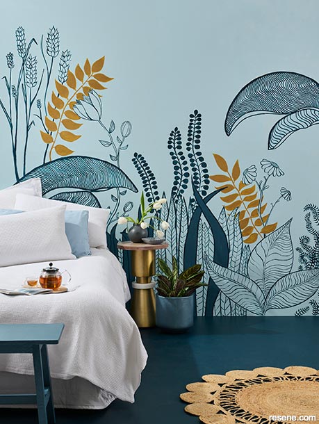 A whimsical bedroom - painted wall mural