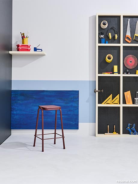 A garage workspace - pops of colour