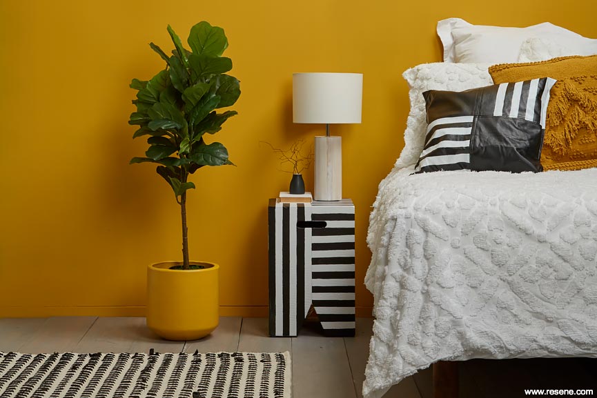 Deep gold coloured bedroom