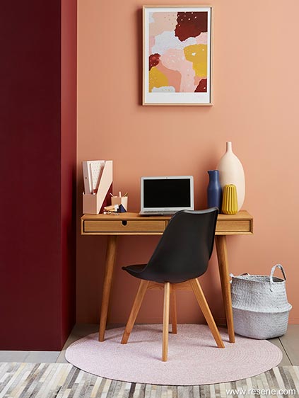 An tidy office space at home with painted accessories
