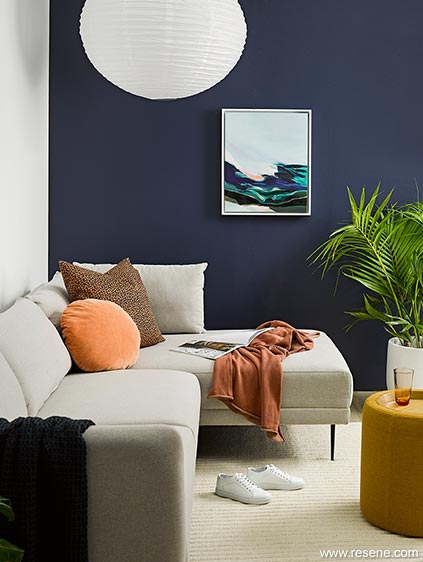 Blue feature wall and art