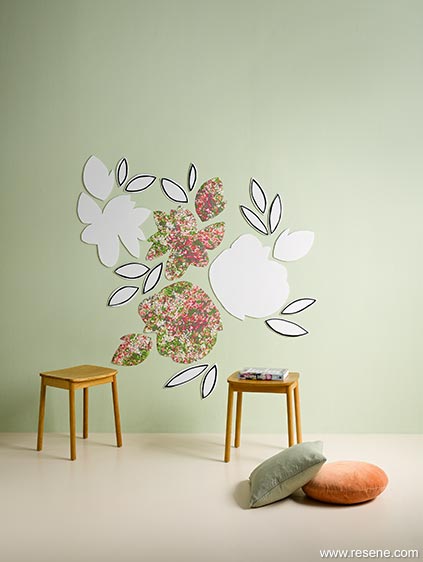 Wallpaper and paint flower mural with accessories