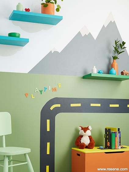 Painted motorway and mountains - wall mural