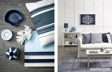 Hamptons inspired lounge in neutrals or coastal blues