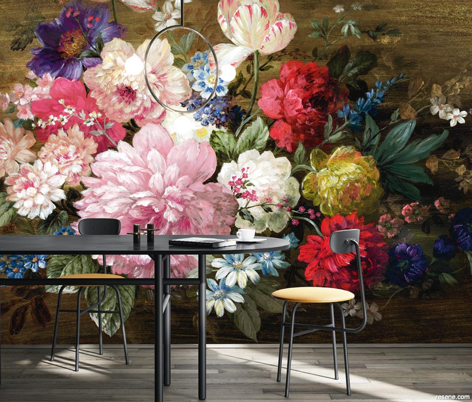 Floral mural wallpaper - dining room