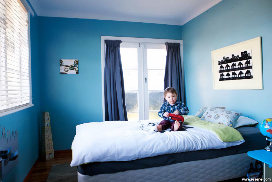 A blue and white child's room