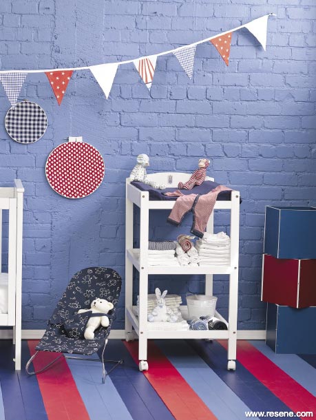 A blue and red nursery