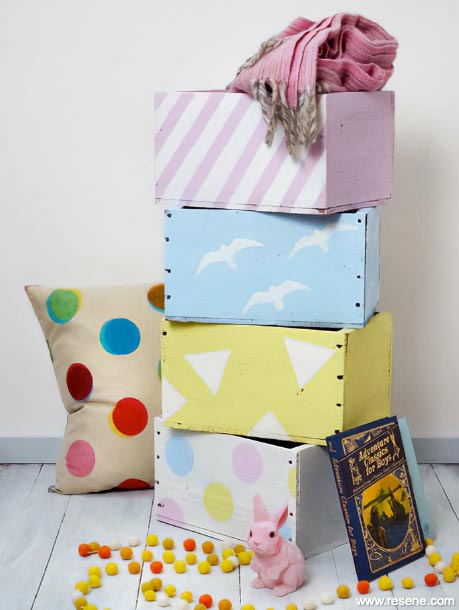 Colourful stencilled crates for kid's