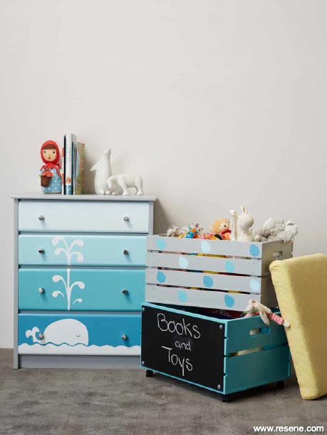 Sea themed drawers and painted crates