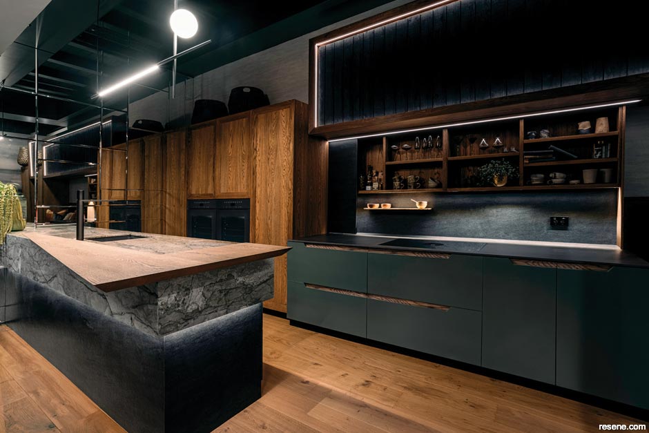 A modern dark kitchen
