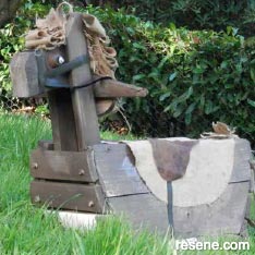Old cable reel a new life as a charming rocking horse