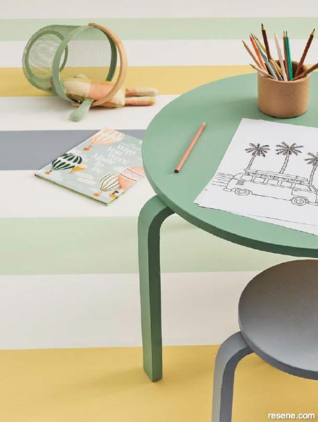 A green kids round table for the playroom