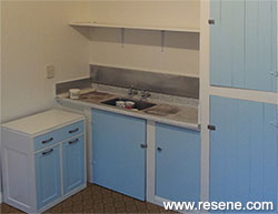 Resene French Pass on the cupboards