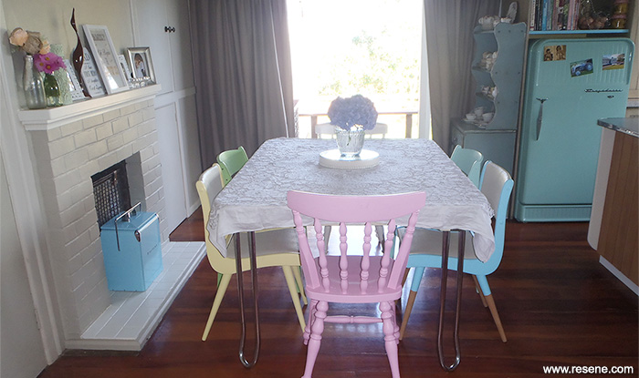 Dining chairs with pops of Resene colours