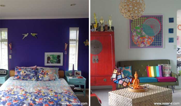 A colour blocked bedroom using Resene Windsor