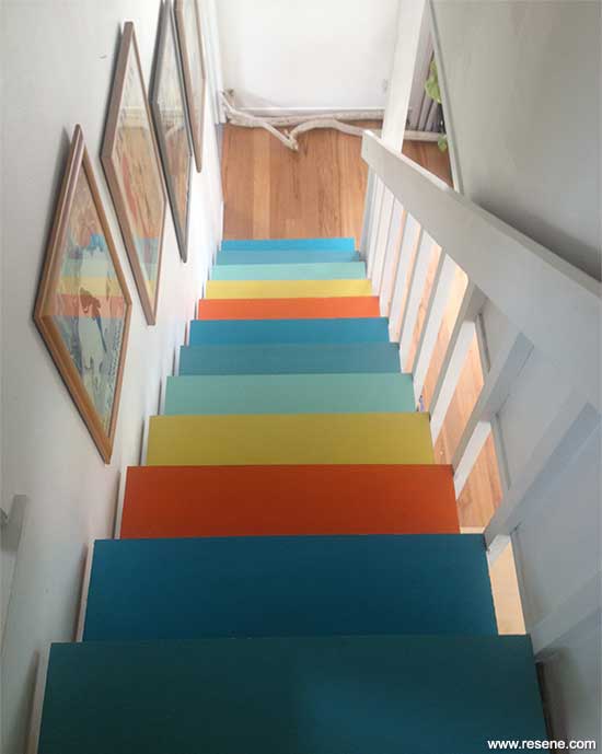Five Resene colours brighten this stairway with Resene Alabaster