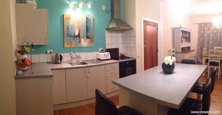 Teal kitchen wall