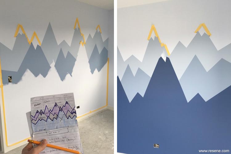 Mountain mural in stages