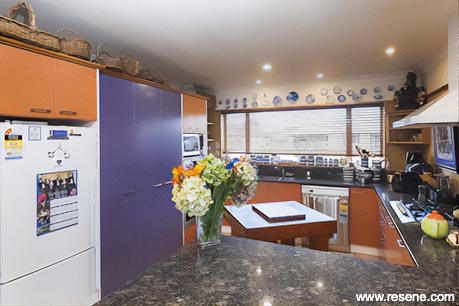 Purple and orange kitchen