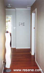Resene Kangaroo was selected for the dark end and Resene Eagle at the light end to balance both ends of the hallway.