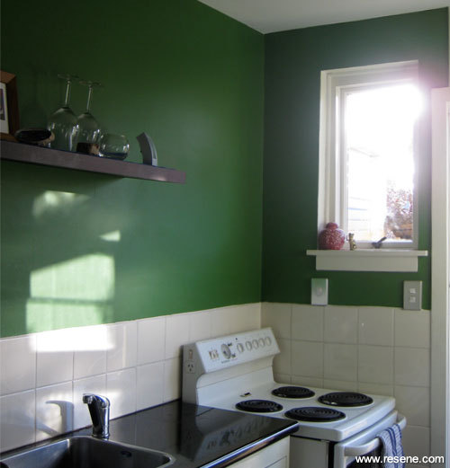 Resene Green Leaf on kitchen walls