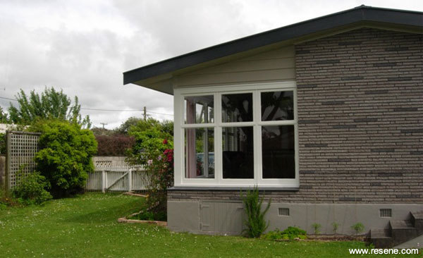 Resene Rockbottom on weatherboards house exterior