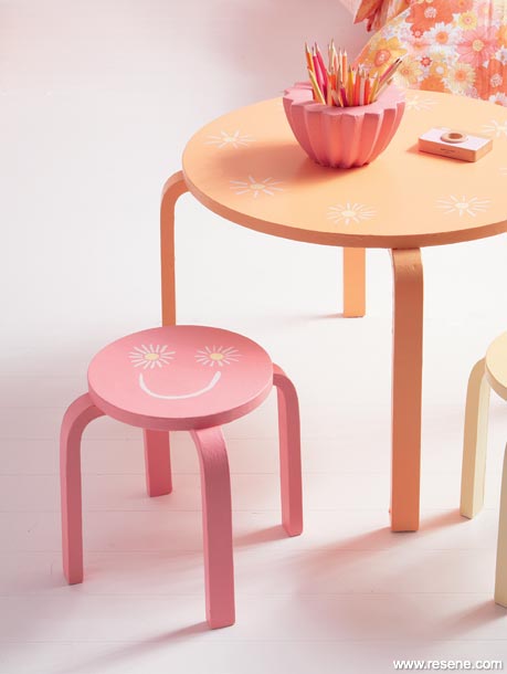 Painted table and stools in gelato colours