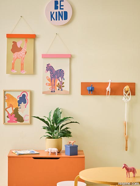 Picture holders, coat rack and tables