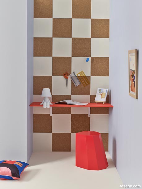 A cork pinboard in kids bedroom
