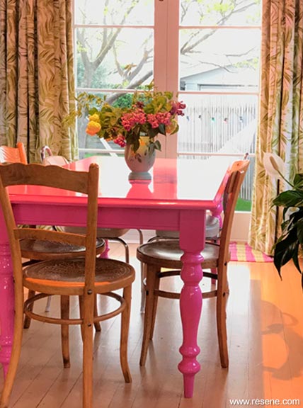Pink table combo with wooden chairs