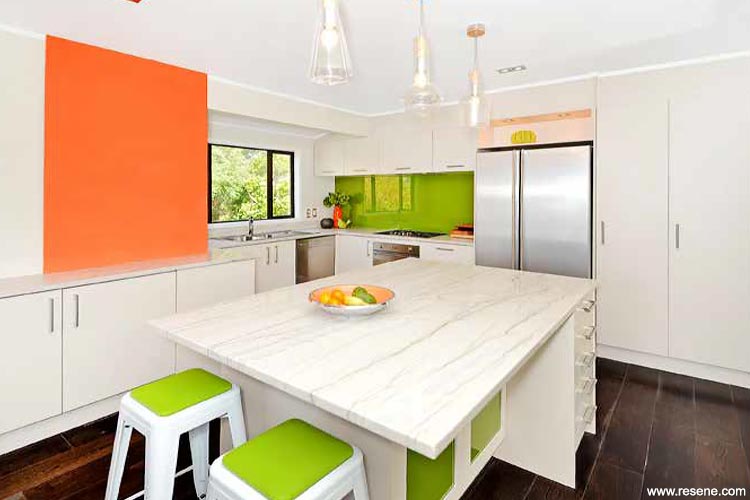 orande and lime accents kitchen.