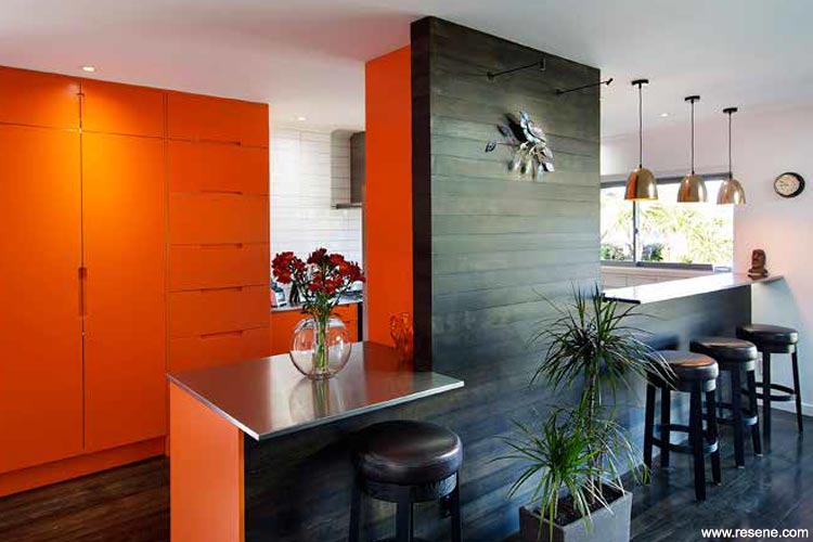 Orange and kitchen feature wall
