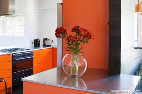 Kitchen orange feature wall