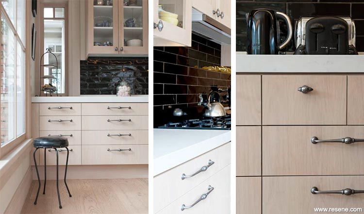 Whitewashed oak kitchen cabinets