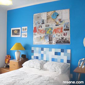 Blue and white bedroom