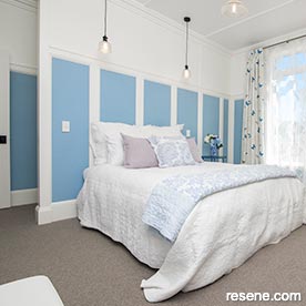 White and blue master bedroom