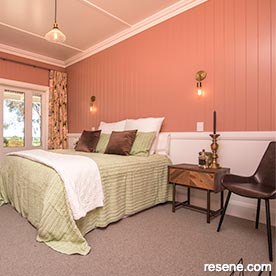 Pink and white master bedroom