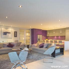 Purple and grey dining room