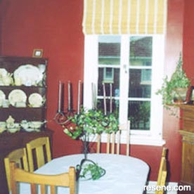 Red and white dining room