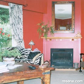 Bright red dining room