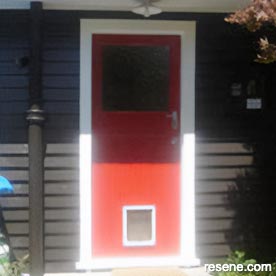 Red and white home entry