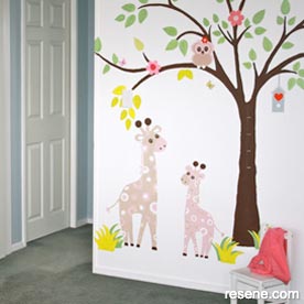 Painted animals on bedroom walls