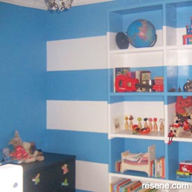 Blue and white striped child's bedroom