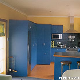 Blue and yellow kitchen