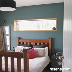 Green and blue master bedroom