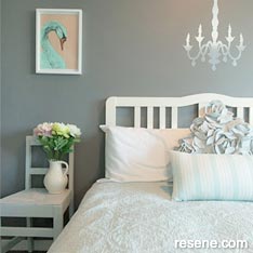 Light blue and white bedroom