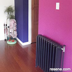 Purple, pink, and white hallway